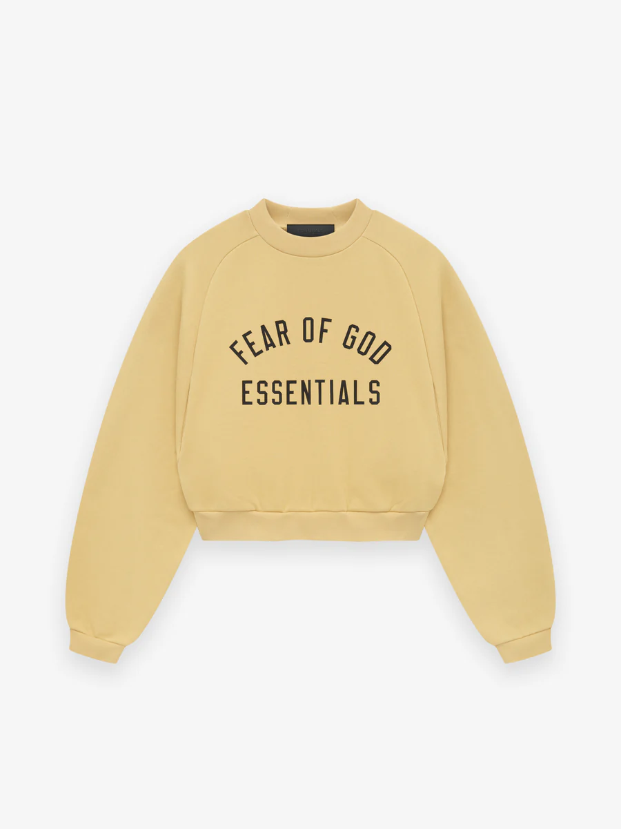 Womens Fleece Cropped Yellow Crewneck Womens Fleece Cropped Yellow Crewneck
