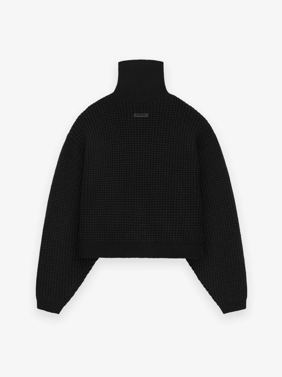 Womens Waffle Black Turtleneck Womens Waffle Black Turtleneck