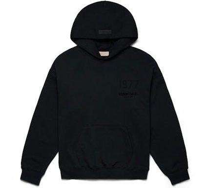 1977 Essentials Black Pullover Chest Logo Hoodie