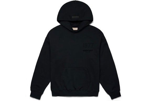 1977 Essentials Black Pullover Chest Logo Hoodie 1977 Essentials Black Pullover Chest Logo Hoodie